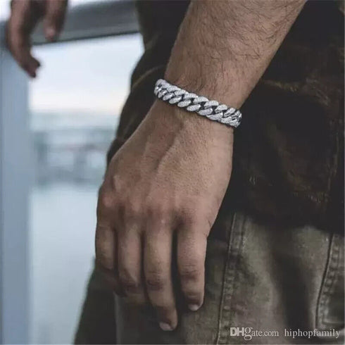 2 Pcs Iced Out Silver & Gold 18K Gold Plated Bling CZ Cuban Miami Link Bracelet